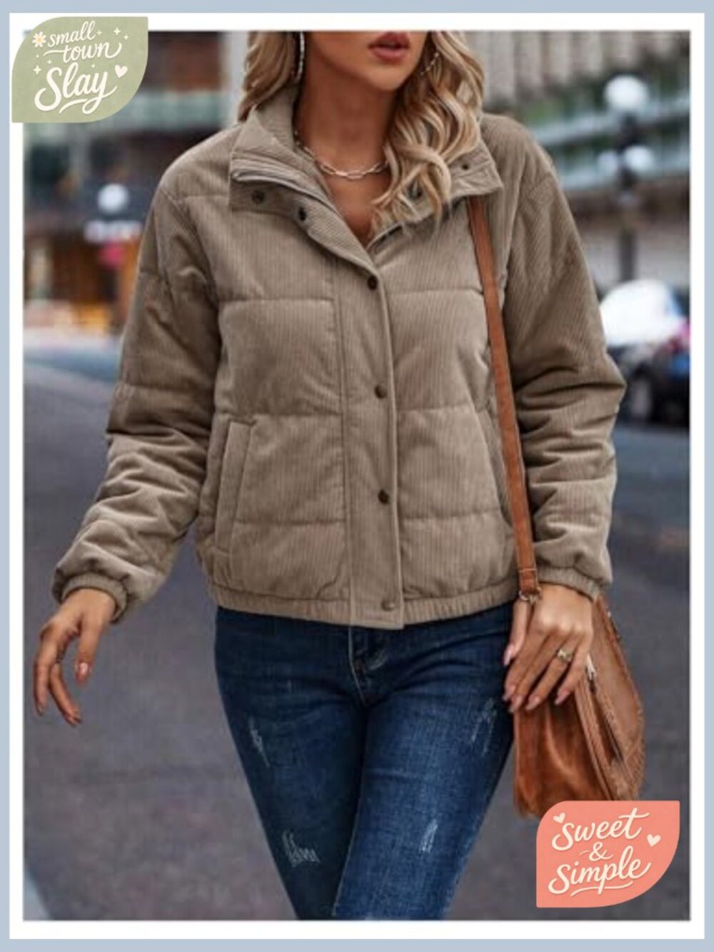 Quilted Puffer Jacket Zip Up Long Sleeve Padded Bomber Barn Coat with Pockets - Picture 6 of 6